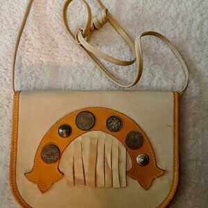 Vintage Festival BOHO FURST & MOONEY Leather Handbag with Strap -10" x 7.5"